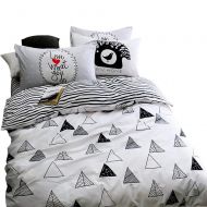 EnjoyBridal Teens Kids Bedding Comforter Cover Sets Twin Size Geometic Triangle Stripes Cotton Bedding Sets Children Bed 3 Pieces Home Textile 1 Duvet Cover with 2 Pillowshams, No