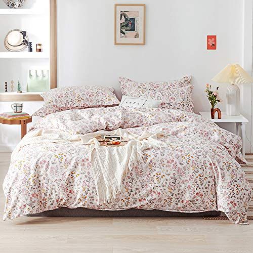  EnjoyBridal Girls Floral Duvet Cover Queen Pink Cotton Teens Bedding Set Queen Kids Yellow Flower Comforter Cover Queen for Women Lightweight Botanical Duvet Cover Full with 2 Pillow Shams, No