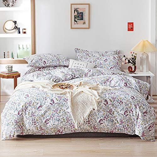  EnjoyBridal Girls Floral Duvet Cover Queen Pink Cotton Teens Bedding Set Queen Kids Yellow Flower Comforter Cover Queen for Women Lightweight Botanical Duvet Cover Full with 2 Pillow Shams, No