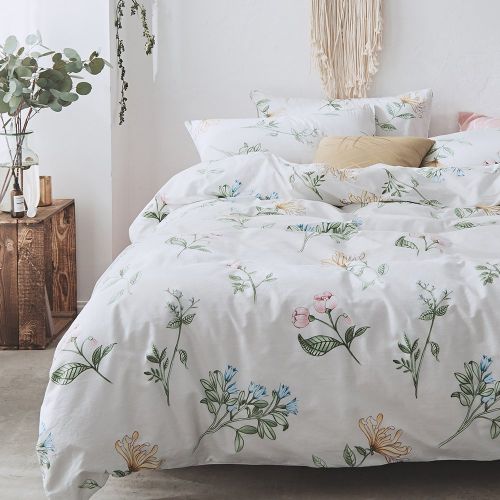  EnjoyBridal Girls Floral Duvet Cover Queen Pink Cotton Teens Bedding Set Queen Kids Yellow Flower Comforter Cover Queen for Women Lightweight Botanical Duvet Cover Full with 2 Pillow Shams, No