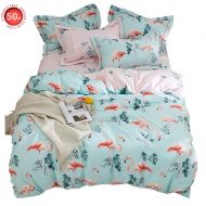 EnjoyBridal Flamingo Birds Teens Bedding Duvet Cover Sets Twin Size Cotton Kids Comforter Cover Twin Light Blue Pink Quilt Cover with Zipper Closure 3 Pieces Bedding Collection, No
