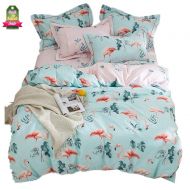 EnjoyBridal Flamingo Birds Teens Bedding Duvet Cover Sets Twin Size Cotton Kids Comforter Cover Twin Light Blue Pink Quilt Cover with Zipper Closure 3 Pieces Bedding Collection, No