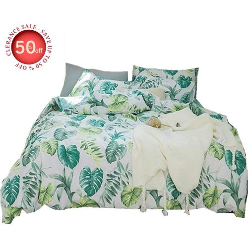  EnjoyBridal Green Leaves Kids Duvet Cover Sets Twin Cotton Teens Bedding Sets with Zipper for Boys Girls 3 Pieces Geometric Women Comforter Cover Set Twin, No Comforter: Bedding &