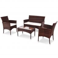 EnjoyShop 4 Pcs PE Rattan Wicker Table Shelf Sofa Furniture Set with Cushion Dining Garden Picnic Outdoor