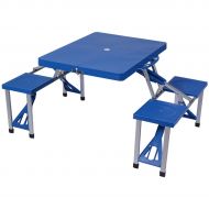 EnjoyShop Outdoor Folding Camping Table and Bench Set Kids Picnic Party Table Set Suitcase Blue