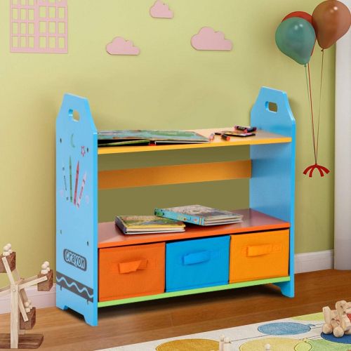  EnjoyShop 2 Tiers Crayon Themed Bookshelf with 3 Storage Bins Perfect Beautiful Classic Elegant Useful