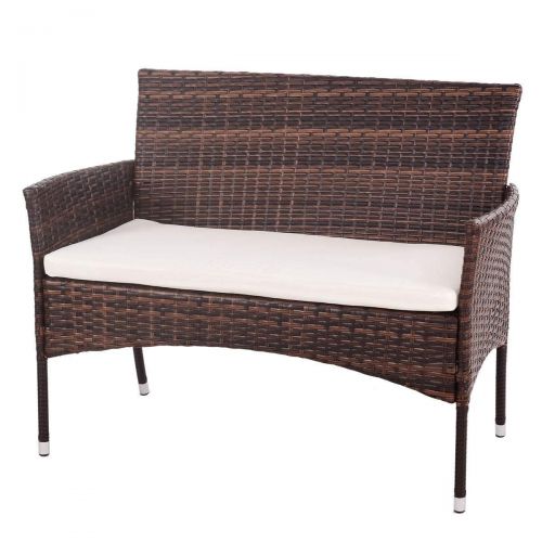  EnjoyShop 4 Pcs PE Rattan Wicker Table Shelf Sofa Furniture Set with Cushion Dining Garden Picnic Outdoor