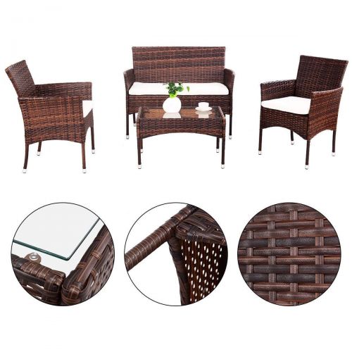  EnjoyShop 4 Pcs PE Rattan Wicker Table Shelf Sofa Furniture Set with Cushion Dining Garden Picnic Outdoor
