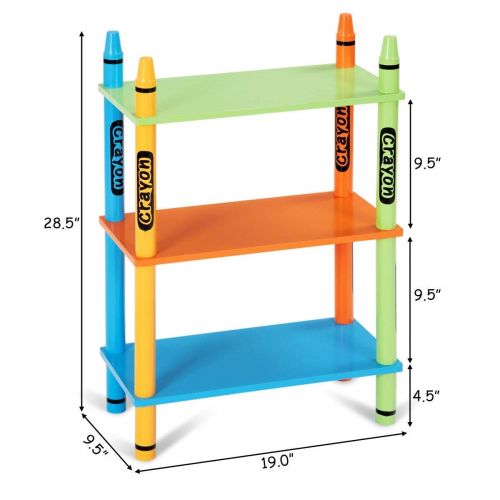  EnjoyShop 3 Tiers Kids Bookshelf Crayon Themed Storage Colorful Shelves