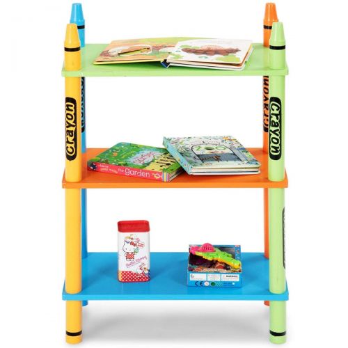  EnjoyShop 3 Tiers Kids Bookshelf Crayon Themed Storage Colorful Shelves