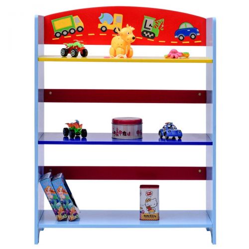  EnjoyShop Kids 3-Tier Adorable Corner Cars Book Bookshelf Storage Wood Shelving Adjustable Furniture