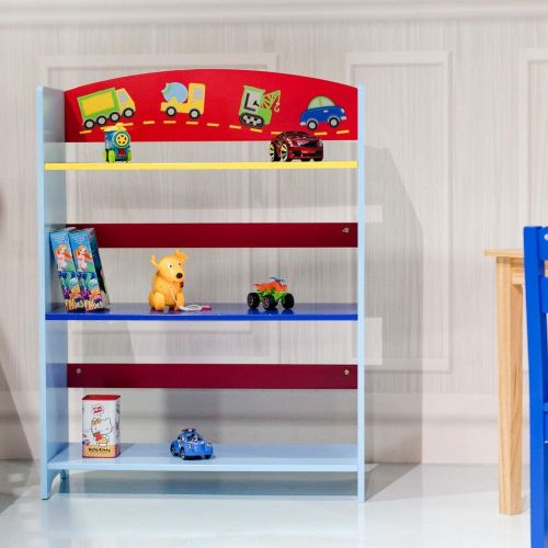  EnjoyShop Kids 3-Tier Adorable Corner Cars Book Bookshelf Storage Wood Shelving Adjustable Furniture