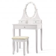 EnjoyShop 3 Drawers Lighted Mirror Vanity Makeup Dressing Table Stool Set Hollywood Tabletop Beauty Dressing White