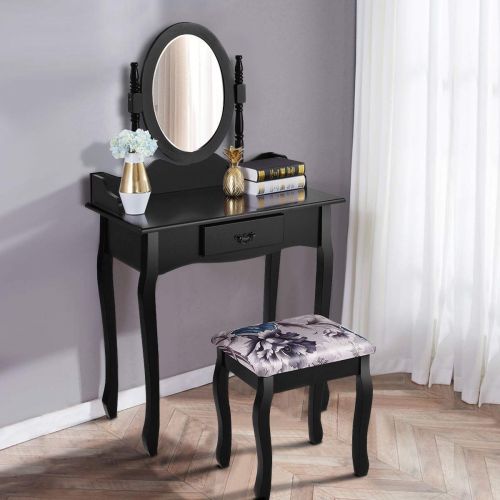  EnjoyShop2018 Vanity Makeup Dressing Table Stool Set with Stool and Oval Mirror