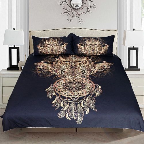  Enman Home Textiles US King Golden Owl Bedding Set King Size Boys Luxury Dreamcatcher Print Black 3d Duvet Animal Feather Bohemian Bed Cover BD20