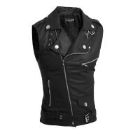 Ennglun Mens Vest,Mens Leather Zipper Button Jacket WaistcoatVest Top,for Men(XL,Black)