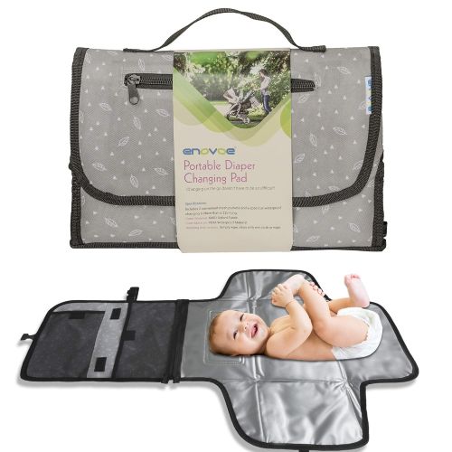  Enovoe Portable Diaper Changing Pad for Baby - Convenient, Durable, Waterproof Travel Changing Mat with Built-in Head Pillow for Your Infant - Grey