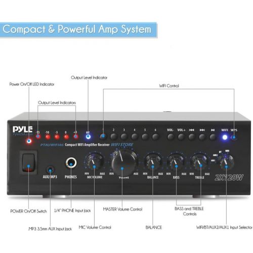  Pyle Home PTAUWIFI46 WiFi Bluetooth Theater Audio Component Amplifier Receiver, Enrock Audio Spool of 100 Foot 16-Gauge Speaker Wire (No Speakers), Black, PTAUWIFI46-EB16G100FT-CCA