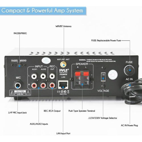  Pyle Home PTAUWIFI46 WiFi Bluetooth Theater Audio Component Amplifier Receiver, Enrock Audio Spool of 100 Foot 16-Gauge Speaker Wire (No Speakers), Black, PTAUWIFI46-EB16G100FT-CCA