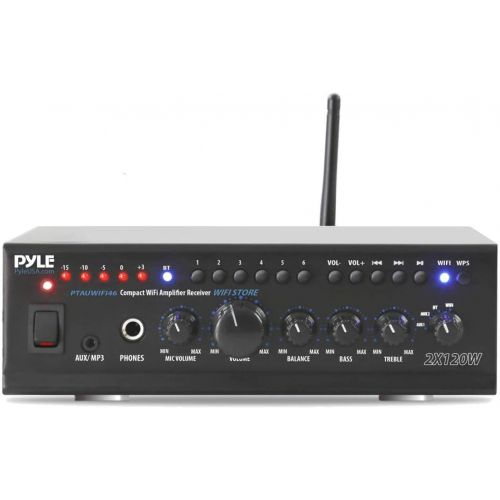  Pyle PTAUWIFI46 WiFi Bluetooth Stereo Amplifier 240-Watt Home Theatre Receiver, Enrock Audio Spool of 50 Foot 16-Gauge Speaker Wire (No Speaker), Black (PTAUWIFI46-EB16G50FT-CCA)