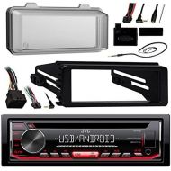 Enrock Motorcycle Bundle JVC KDR490 Radio USB AUX CD Player Receiver WCover - Bundle with Install Dash Kit + Handle Bar Control + Enrock Antenna for 98 2013 Harley Touring Flht Flhx Flhtc Motorcycle Bike