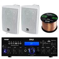 EnrockAudioBundle Pyle PDA6BU Amplifier Receiver Stereo, Bluetooth, FM Radio, USB Flash Reader, Aux input LCD Display, 200 Watt With Dual LU43PW Indoor/Outdoor Speakers Bundle With Enrock 50feet 16g