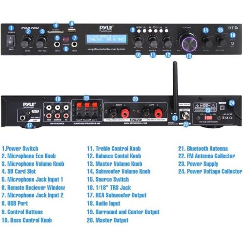  EnrockAudioBundle Pyle PDA7BU Amplifier Receiver Stereo, Bluetooth, FM Radio, USB Flash Reader, Aux Input LCD Display, 200 Watt, with 4X Dual 100 Watt 3 Way Indoor Outdoor Studio White Speakers, Enr