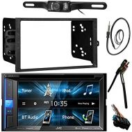 EnrockVideoBundle JVC KWV120BT 6.2 LCD Bluetooth CD DVD Car Stereo Receiver Bundle Combo W License Plate Mount Backup Camera + Dash Installation Kit For Most GM Vehicles + Enrock 22 AMFM Radio Ant