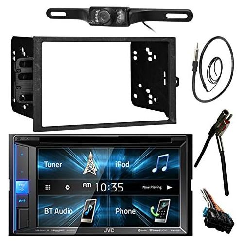  EnrockVideoBundle JVC KWV120BT 6.2 LCD Bluetooth CD DVD Car Stereo Receiver Bundle Combo W License Plate Mount Backup Camera + Dash Installation Kit For Most GM Vehicles + Enrock 22 AMFM Radio Ant