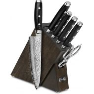 [아마존핫딜][아마존 핫딜] Enso Knife Set - Made in Japan - HD Series - VG10 Hammered Damascus Japanese Stainless Steel with Slim Knife Block - 7 Piece