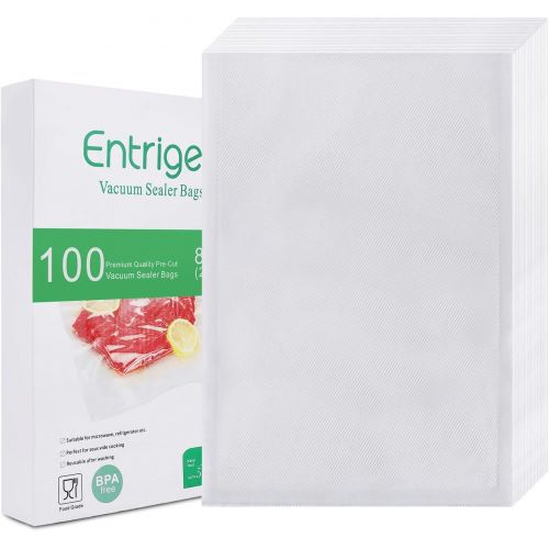  Entrige Vacuum Sealer Bags for Food, 8 X 12 Inches Pre-cut Food Saver Bags Rolls, BPA-Free Vacuum Food Storage Bags for Sous Vide Vac Seal, Commercial Grade, Embossed Seal A Meal B