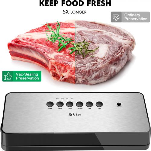  [아마존베스트]Vacuum Sealer Machine by Entrige, Automatic Food Sealer for Food Savers w/Starter Kit, Dry Moist Food Modes, Easy to Clean, Led Indicator Lights, Compact Design, Silver(Stainless S