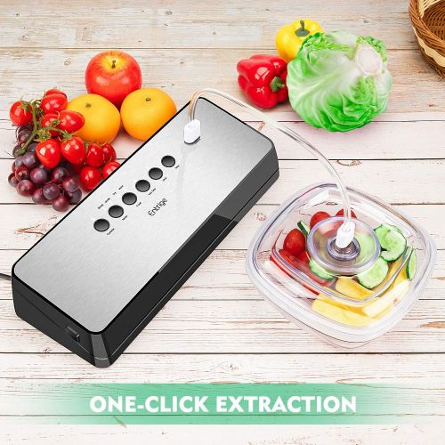  [아마존베스트]Vacuum Sealer Machine by Entrige, Automatic Food Sealer for Food Savers w/Starter Kit, Dry Moist Food Modes, Easy to Clean, Led Indicator Lights, Compact Design, Silver(Stainless S