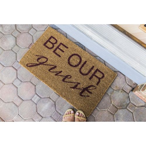  Entryways Be Our Guest , Hand-Stenciled, All-Natural Coconut Fiber Coir Doormat 18 X 30 x .75