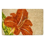 Entryways Tangerine Lily Hand-Stenciled, All-Natural Coconut Fiber Coir Doormat 22 X 35 x .75