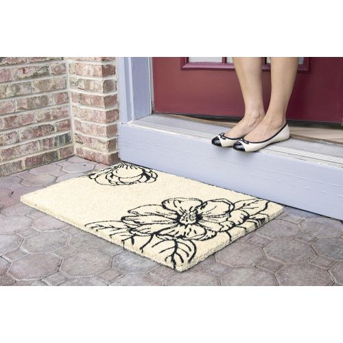  Entryways Magnolia, Hand-Stenciled, All-Natural Coconut Fiber Coir Doormat 22 X 35 x .75