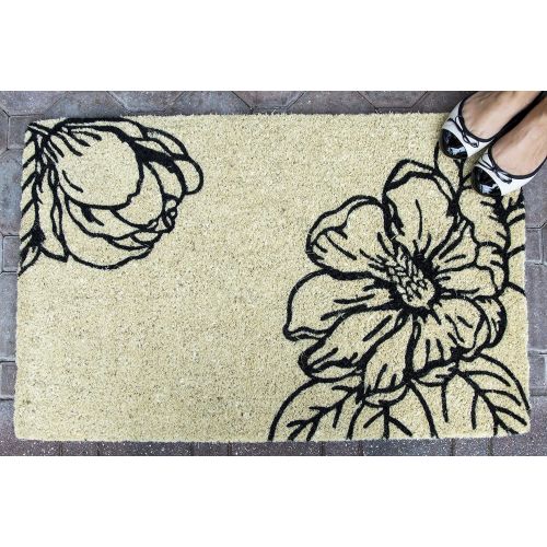  Entryways Magnolia, Hand-Stenciled, All-Natural Coconut Fiber Coir Doormat 22 X 35 x .75