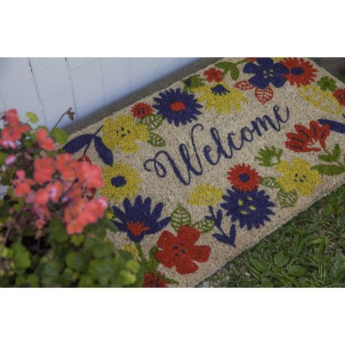  Entryways Solstice Handmade, Hand-Stenciled, All-Natural Coconut Fiber Coir Doormat, 18” X 30” X .75”