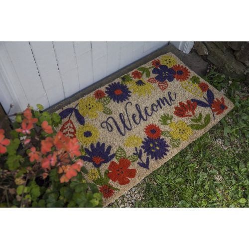  Entryways Solstice Handmade, Hand-Stenciled, All-Natural Coconut Fiber Coir Doormat, 18” X 30” X .75”