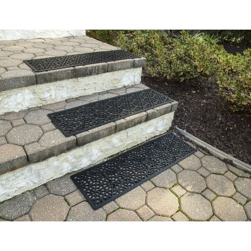  Entryways Hexagons, Set of 3 Natural Latex Non-Slip Stair Tread Recycled Rubber for Maximum Traction Step Mat 9 X 30 X .25 (3 Pack)