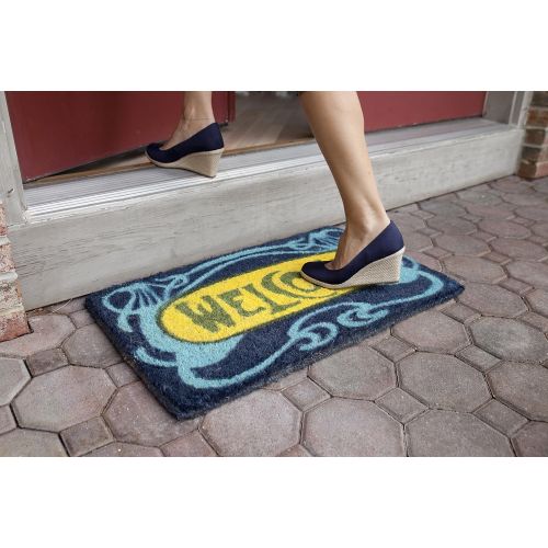  Entryways Art Nouveau Handmade, Hand-Stenciled, All-Natural Coconut Fiber Coir Doormat, 18” X 30” X .75”