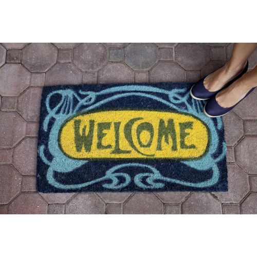  Entryways Art Nouveau Handmade, Hand-Stenciled, All-Natural Coconut Fiber Coir Doormat, 18” X 30” X .75”