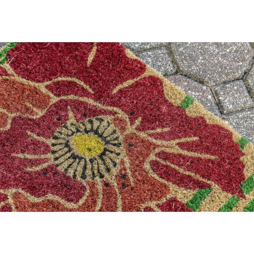  Entryways Bloom, Hand-Stenciled, All-Natural Coconut Fiber Coir Doormat 18 X 30 x .75