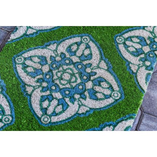  Entryways Medallions , Hand-Stenciled, All-Natural Coconut Fiber Coir Doormat 18 X 30 x .75