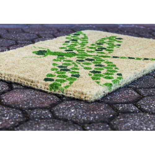  Entryways Dragonfly , Hand-Stenciled, All-Natural Coconut Fiber Coir Doormat 18 X 30 x .75