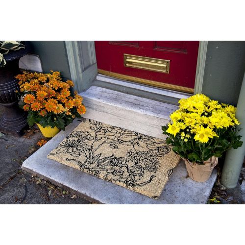  Entryways Ink Bouquet, Hand-Stenciled, All-Natural Coconut Fiber Coir Doormat 18 X 30 x .75