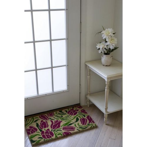  Entryways Blushing Tulips, Hand-Stenciled, All-Natural Coconut Fiber Coir Doormat 18 X 30 x .75