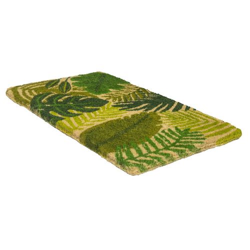  Entryways Tropical Leaves, Hand-Stenciled, All-Natural Coconut Fiber Coir Doormat, 18” X 30” X .75”