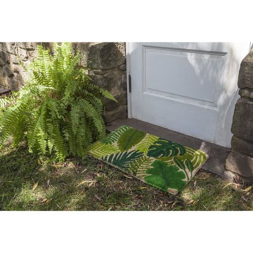  Entryways Tropical Leaves, Hand-Stenciled, All-Natural Coconut Fiber Coir Doormat, 18” X 30” X .75”