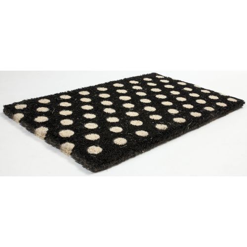  Entryways White Polka Dots Handmade, Hand-Stenciled, All-Natural Coconut Fiber Coir Doormat 18 X 30 x .75